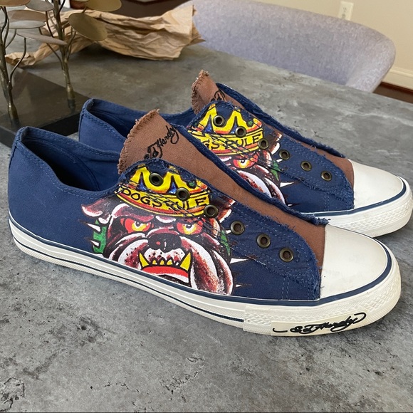 Ed Hardy Shoes | Unisex Ed Hardy Dogs Rule Slip on Shoes W13m11.5 | Color: Blue/Brown | Size: 13 | Pm-74838552's Closet